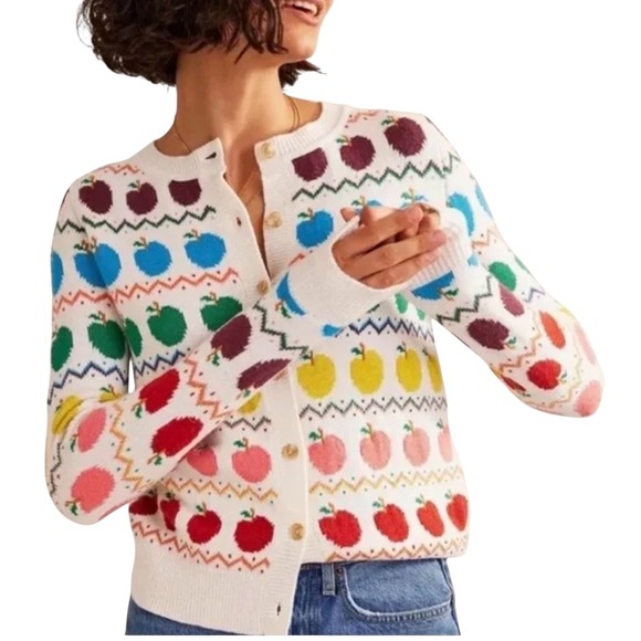 Boden Sweaters - Boden Rainbow Apple Fair Isle Cardigan Sweater XS White K0851 Cotton/Wool Blend